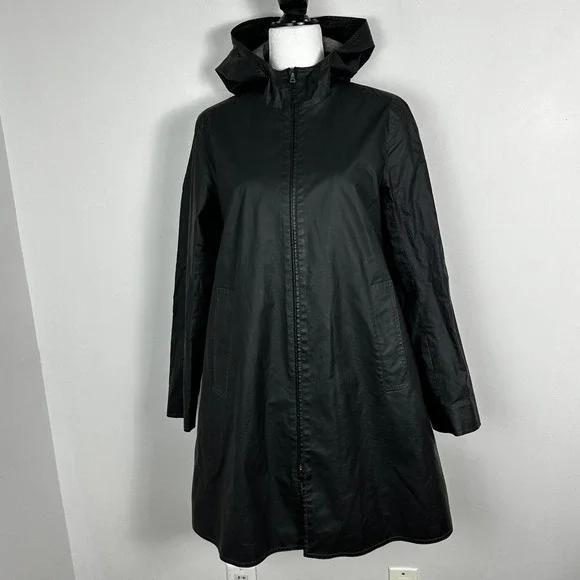 MO851 Canada Black Hooded Rain Jacket Womens Size 8 Style VCP9724 Full Zip Coat - Picture 8 of 16
